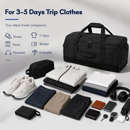 60L Foldable Travel Duffel Backpack, Navy Blue | Shoe Compartment, Stowable Straps, U-Shaped Opening, Water-Resistant Build