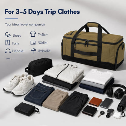 60L Foldable Travel Duffel Backpack, Navy Blue | Shoe Compartment, Stowable Straps, U-Shaped Opening, Water-Resistant Build