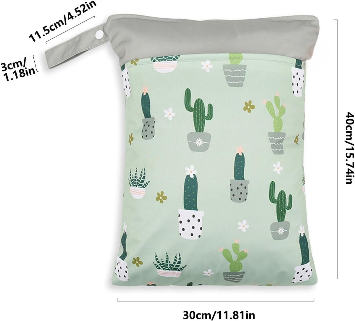 2pcs Wet Bags Waterproof Reusable Wet Dry Bag with Two Zippered Pockets Travel Beach Pool Daycare Yoga Gym Bag for Baby Cloth Diaper,Swimsuits,Wet Clothes (Cactus)