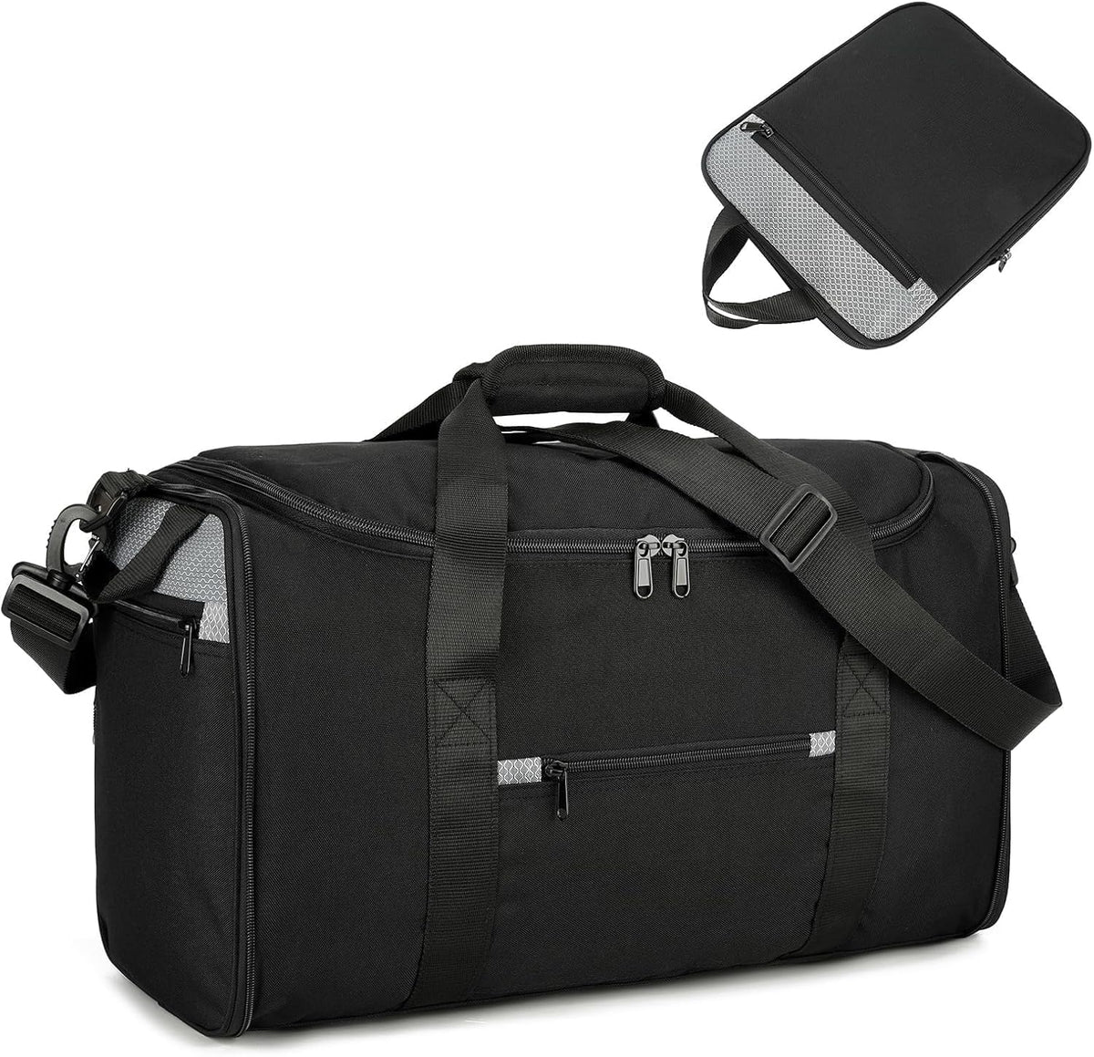 Uarition 18 inch Small Gym Bag for Men - Foldable Bags for Airplanes Carry On Duffle Bag for Travel, Black
