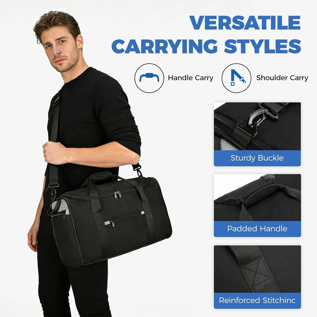Uarition 18 inch Small Gym Bag for Men - Foldable Bags for Airplanes Carry On Duffle Bag for Travel, Black