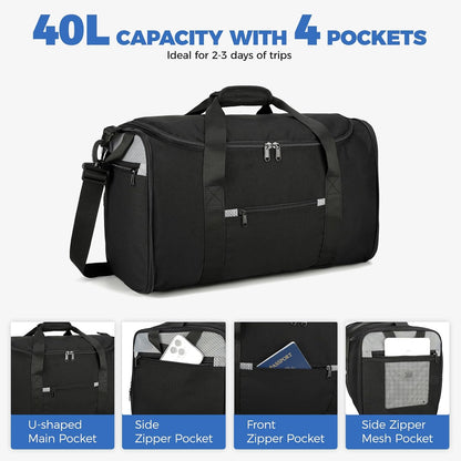Uarition 18 inch Small Gym Bag for Men - Foldable Bags for Airplanes Carry On Duffle Bag for Travel, Black