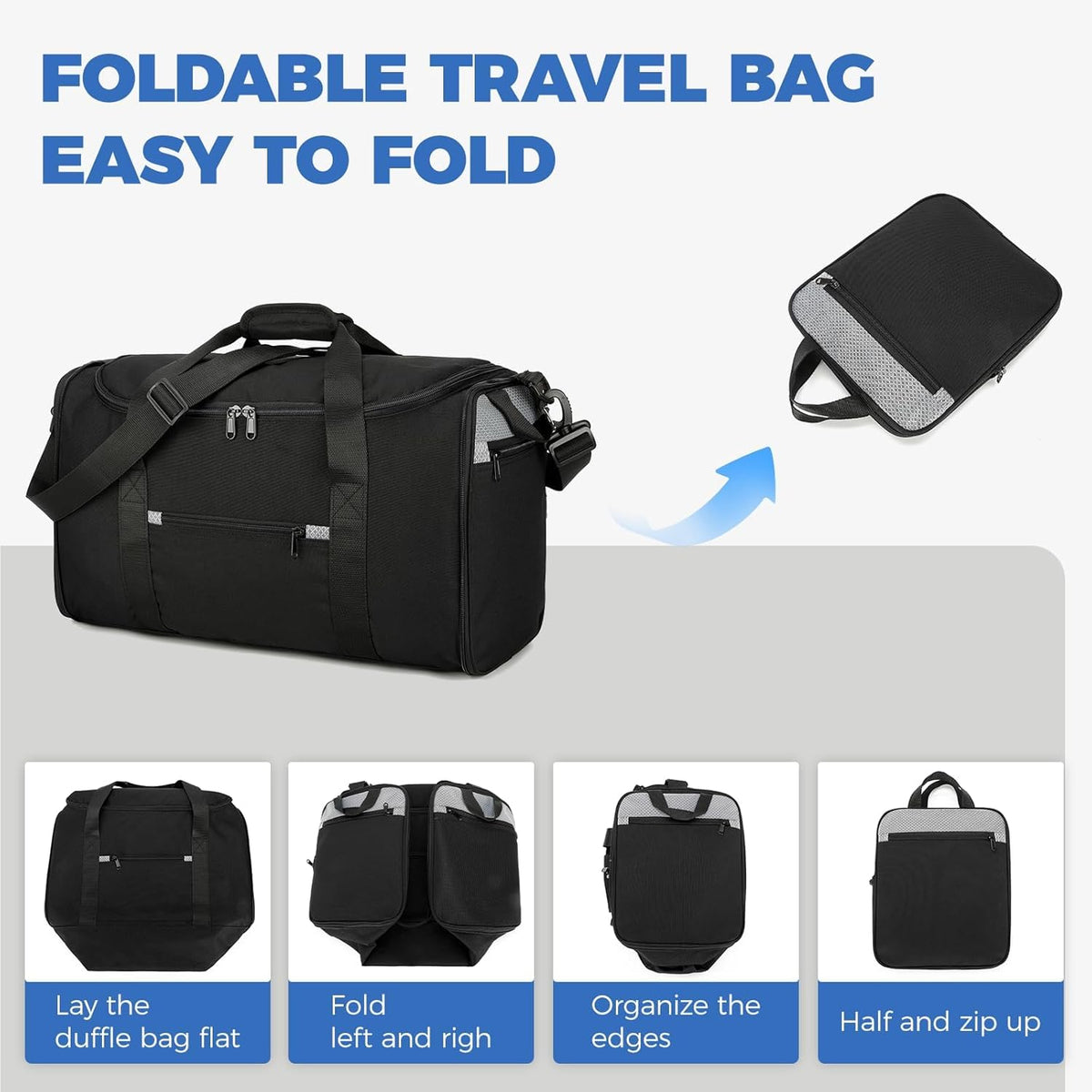 Uarition 18 inch Small Gym Bag for Men - Foldable Bags for Airplanes Carry On Duffle Bag for Travel, Black