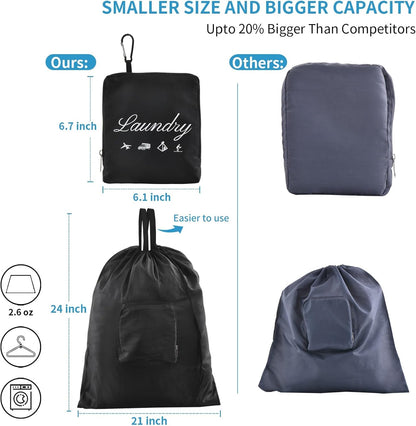 Travel Laundry Bags, Dirty Clothes Organizer【Upgraded】with Handles and Aluminum Carabiner for Travel, Camp, Fitness, and Students (Black&Grey) 24"L x 21"W