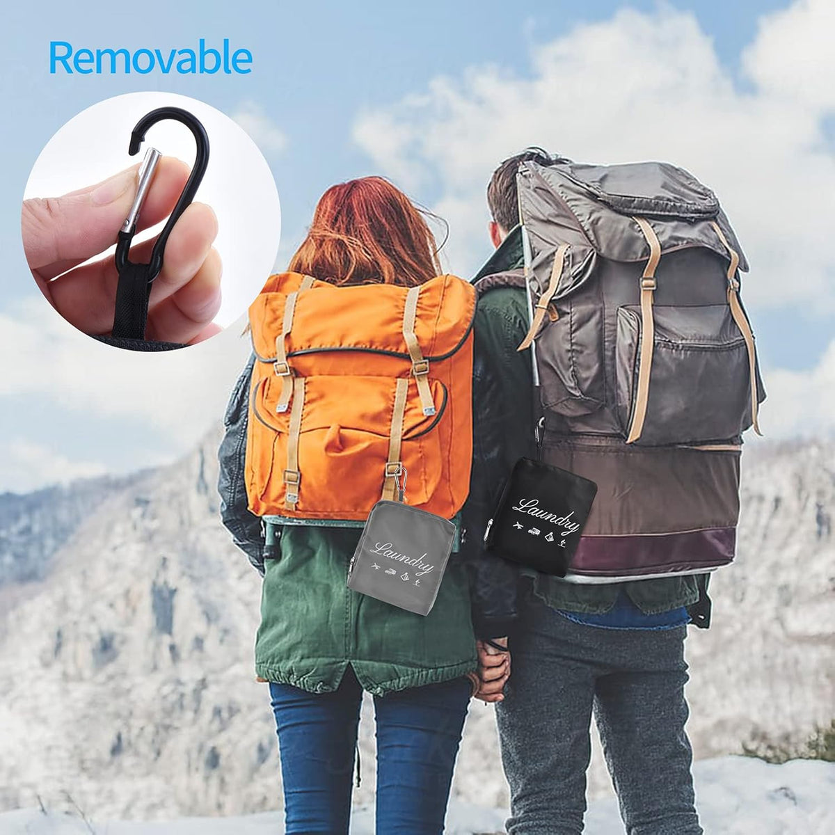 Travel Laundry Bags, Dirty Clothes Organizer【Upgraded】with Handles and Aluminum Carabiner for Travel, Camp, Fitness, and Students (Black&Grey) 24"L x 21"W