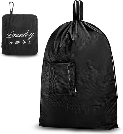 Travel Laundry Bags, Dirty Clothes Organizer【Upgraded】with Handles and Aluminum Carabiner for Travel, Camp, Fitness, and Students (Black&Grey) 24"L x 21"W
