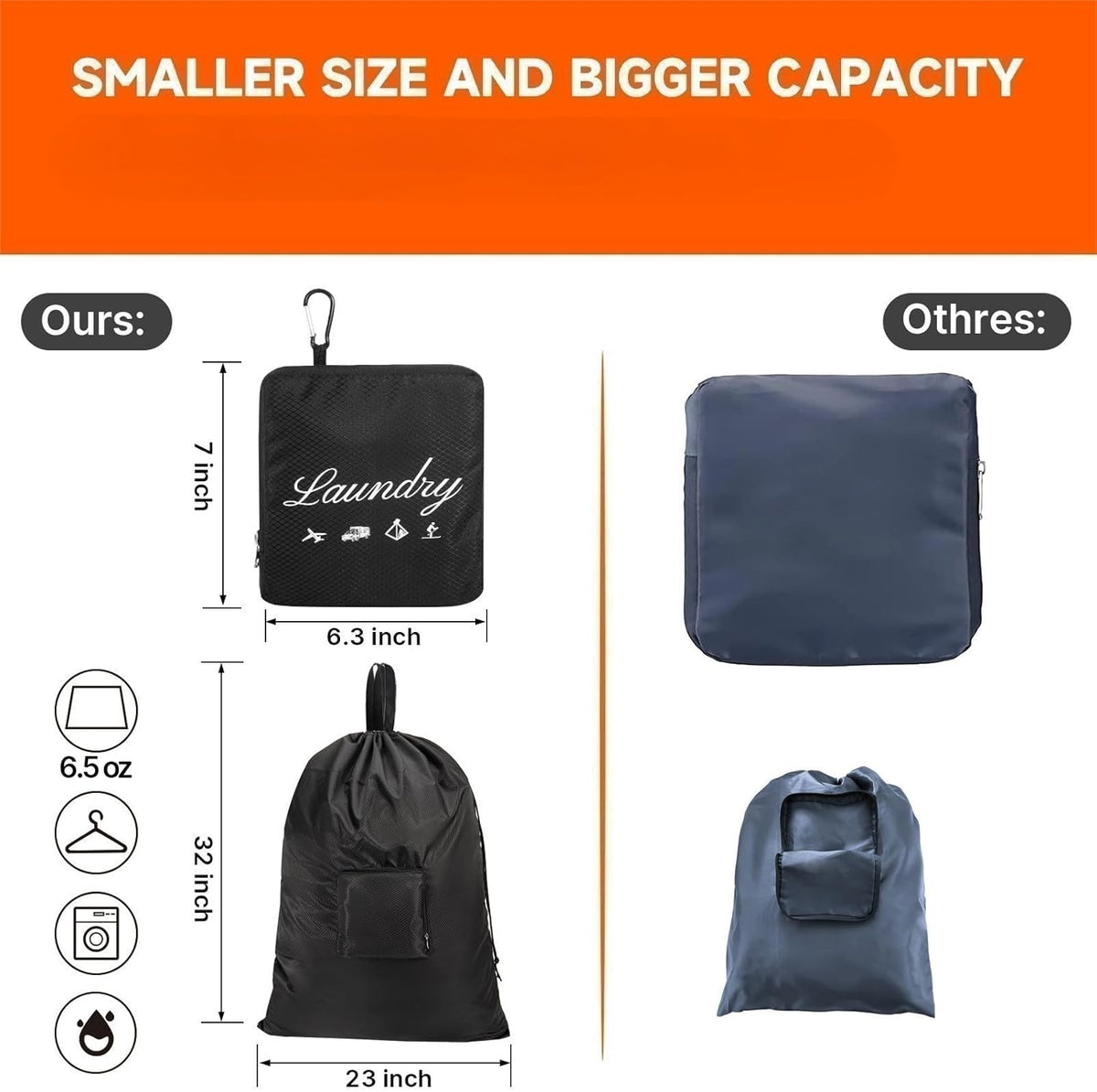 Travel Laundry Bags, Dirty Clothes Organizer【Upgraded】with Handles and Aluminum Carabiner for Travel, Camp, Fitness, and Students (Black&Grey) 24"L x 21"W