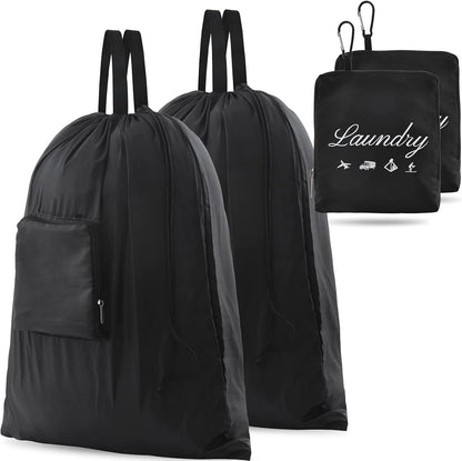 Travel Laundry Bags, Dirty Clothes Organizer【Upgraded】with Handles and Aluminum Carabiner for Travel, Camp, Fitness, and Students (Black&Grey) 24"L x 21"W