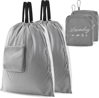 Travel Laundry Bags, Dirty Clothes Organizer【Upgraded】with Handles and Aluminum Carabiner for Travel, Camp, Fitness, and Students (Black&Grey) 24"L x 21"W