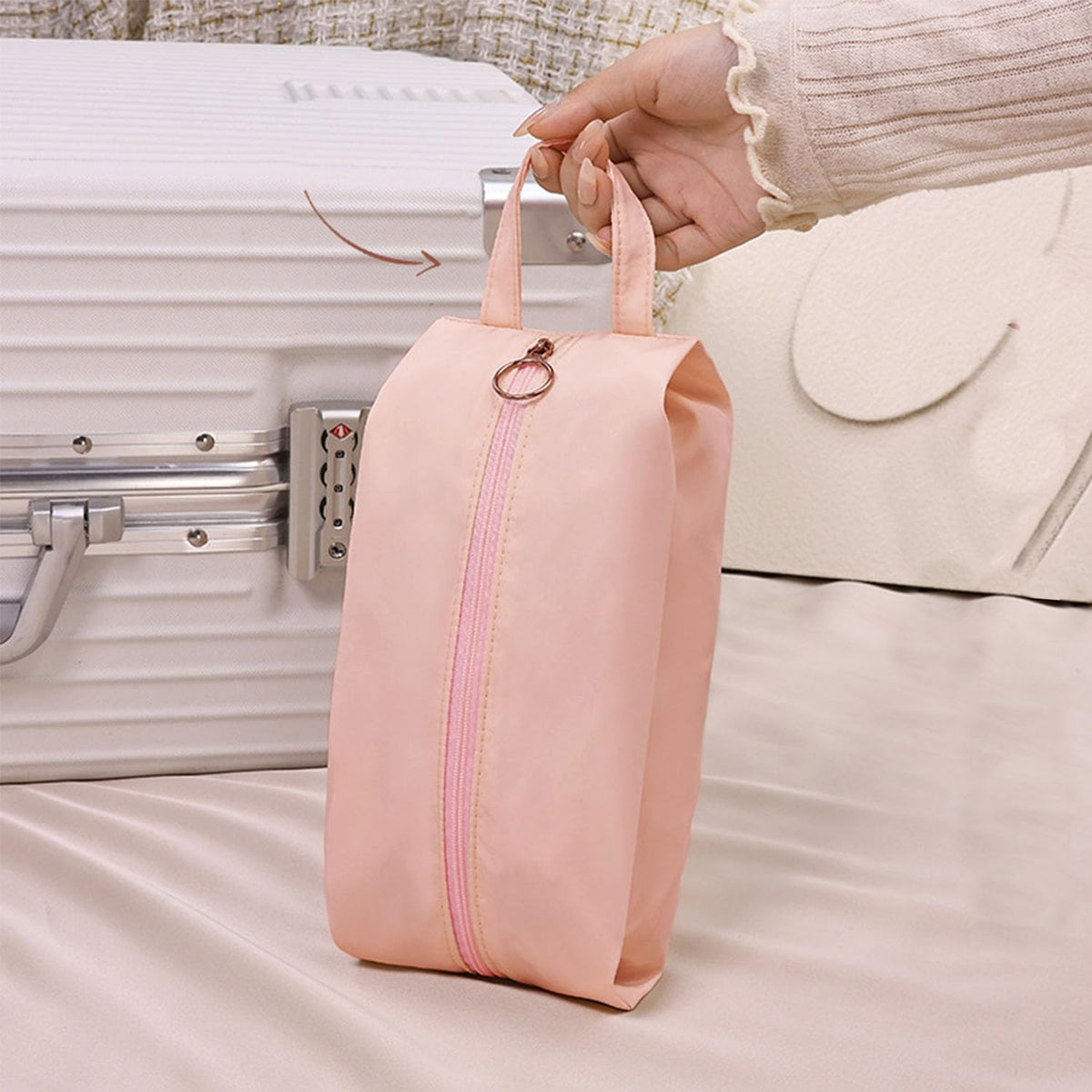 Travel Underwear Organize Storage Bag, Multi-function Cosmetic Bag, Portable Zipper Toiletry Bag, Cube Socks Packing Bags for Man and Women, Pink+Apricot