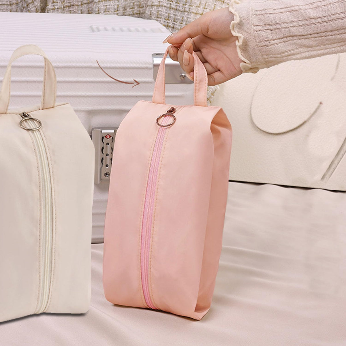 Travel Underwear Organize Storage Bag, Multi-function Cosmetic Bag, Portable Zipper Toiletry Bag, Cube Socks Packing Bags for Man and Women, Pink+Apricot