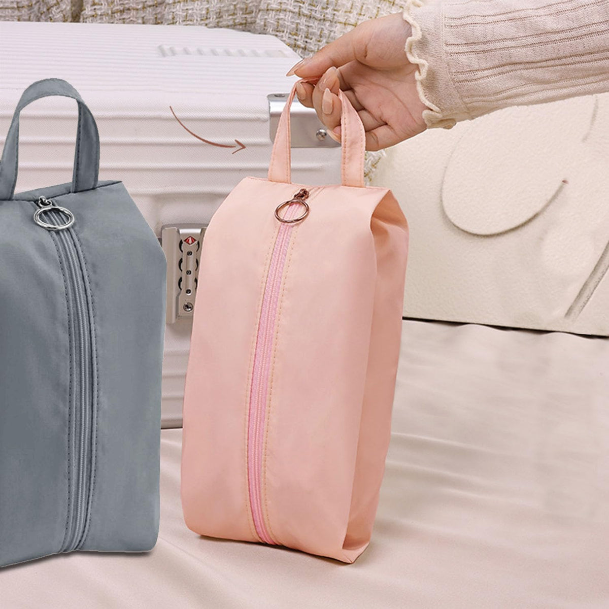 Travel Underwear Organize Storage Bag, Multi-function Cosmetic Bag, Portable Zipper Toiletry Bag, Cube Socks Packing Bags for Man and Women, Pink+Apricot