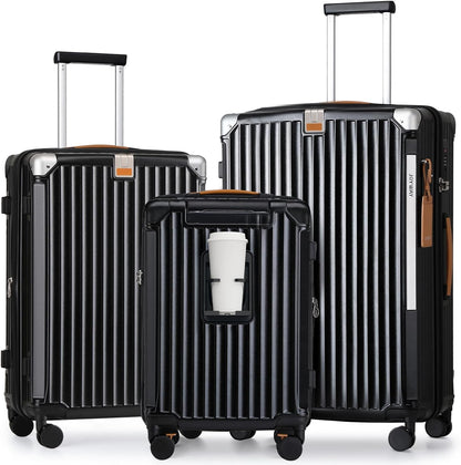 Carry On Luggage, Expandable Suitcase with Smart Cup Holder and USB Port, 20 IN Hardside Checked with TSA Lock Spinner Double Wheels, White