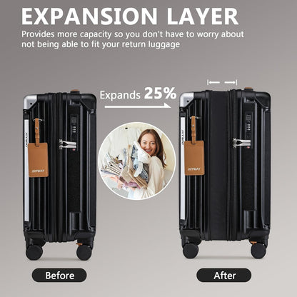 Carry On Luggage, Expandable Suitcase with Smart Cup Holder and USB Port, 20 IN Hardside Checked with TSA Lock Spinner Double Wheels, White