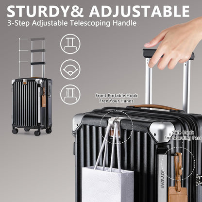 Carry On Luggage, Expandable Suitcase with Smart Cup Holder and USB Port, 20 IN Hardside Checked with TSA Lock Spinner Double Wheels, White