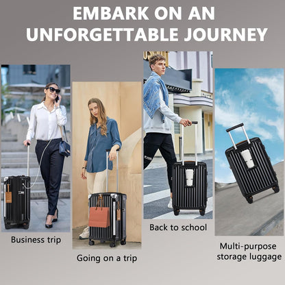 Carry On Luggage, Expandable Suitcase with Smart Cup Holder and USB Port, 20 IN Hardside Checked with TSA Lock Spinner Double Wheels, White