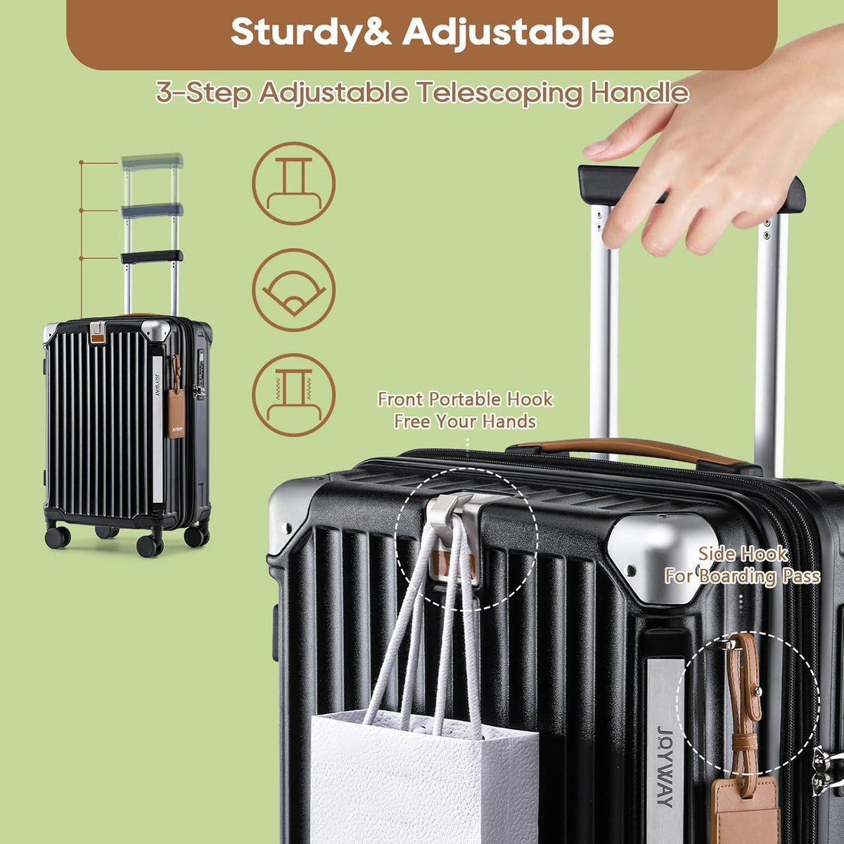 Carry On Luggage, Expandable Suitcase with Smart Cup Holder and USB Port, 20 IN Hardside Checked with TSA Lock Spinner Double Wheels, White