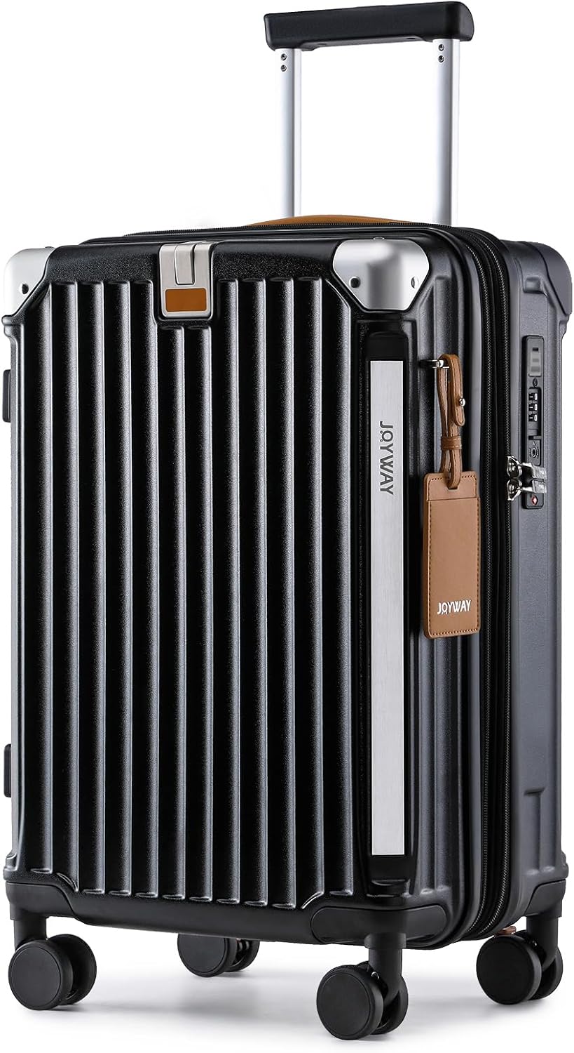 Carry On Luggage, Expandable Suitcase with Smart Cup Holder and USB Port, 20 IN Hardside Checked with TSA Lock Spinner Double Wheels, White