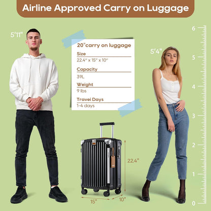 Carry On Luggage, Expandable Suitcase with Smart Cup Holder and USB Port, 20 IN Hardside Checked with TSA Lock Spinner Double Wheels, White