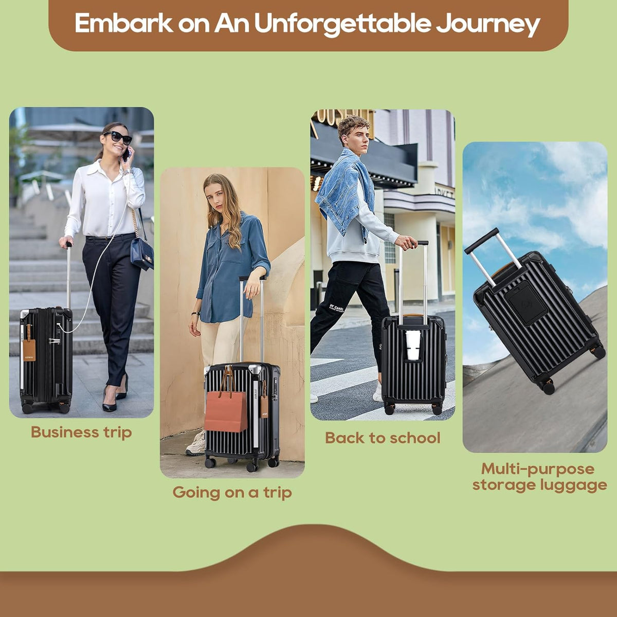 Carry On Luggage, Expandable Suitcase with Smart Cup Holder and USB Port, 20 IN Hardside Checked with TSA Lock Spinner Double Wheels, White
