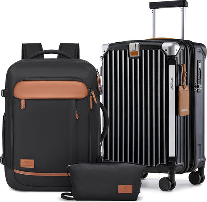 Carry On Luggage, Expandable Suitcase with Smart Cup Holder and USB Port, 20 IN Hardside Checked with TSA Lock Spinner Double Wheels, White