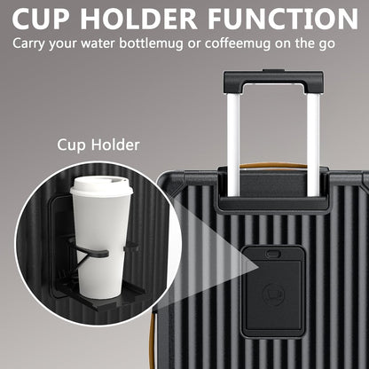 Carry On Luggage, Expandable Suitcase with Smart Cup Holder and USB Port, 20 IN Hardside Checked with TSA Lock Spinner Double Wheels, White