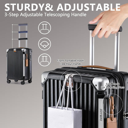 Carry On Luggage, Expandable Suitcase with Smart Cup Holder and USB Port, 20 IN Hardside Checked with TSA Lock Spinner Double Wheels, White