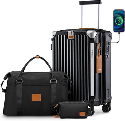 Carry On Luggage, Expandable Suitcase with Smart Cup Holder and USB Port, 20 IN Hardside Checked with TSA Lock Spinner Double Wheels, White