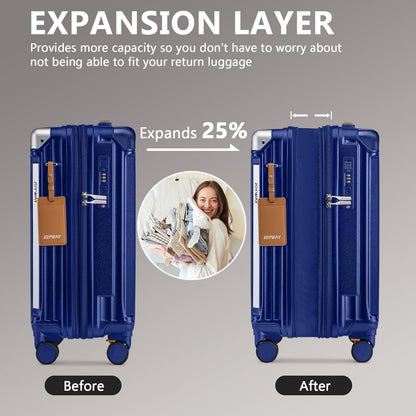 Carry On Luggage, Expandable Suitcase with Smart Cup Holder and USB Port, 20 IN Hardside Checked with TSA Lock Spinner Double Wheels, White