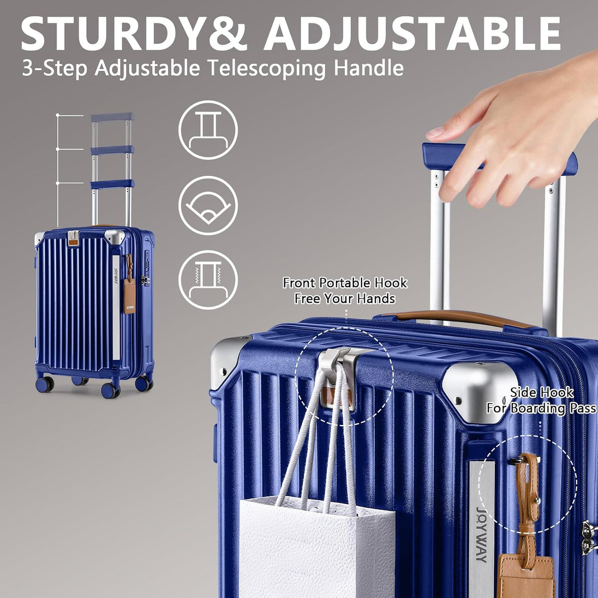 Carry On Luggage, Expandable Suitcase with Smart Cup Holder and USB Port, 20 IN Hardside Checked with TSA Lock Spinner Double Wheels, White