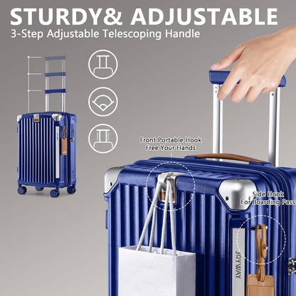 Carry On Luggage, Expandable Suitcase with Smart Cup Holder and USB Port, 20 IN Hardside Checked with TSA Lock Spinner Double Wheels, White