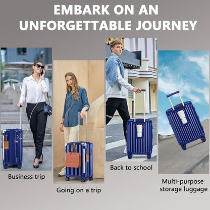 Carry On Luggage, Expandable Suitcase with Smart Cup Holder and USB Port, 20 IN Hardside Checked with TSA Lock Spinner Double Wheels, White