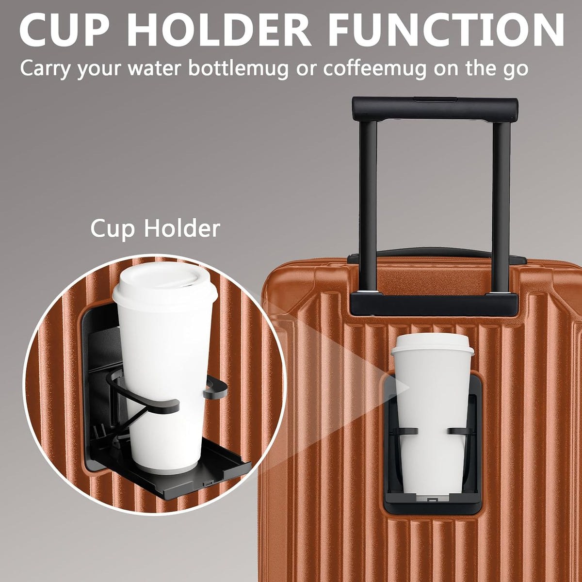 Carry On Luggage, Expandable Suitcase with Smart Cup Holder and USB Port, 20 IN Hardside Checked with TSA Lock Spinner Double Wheels, White