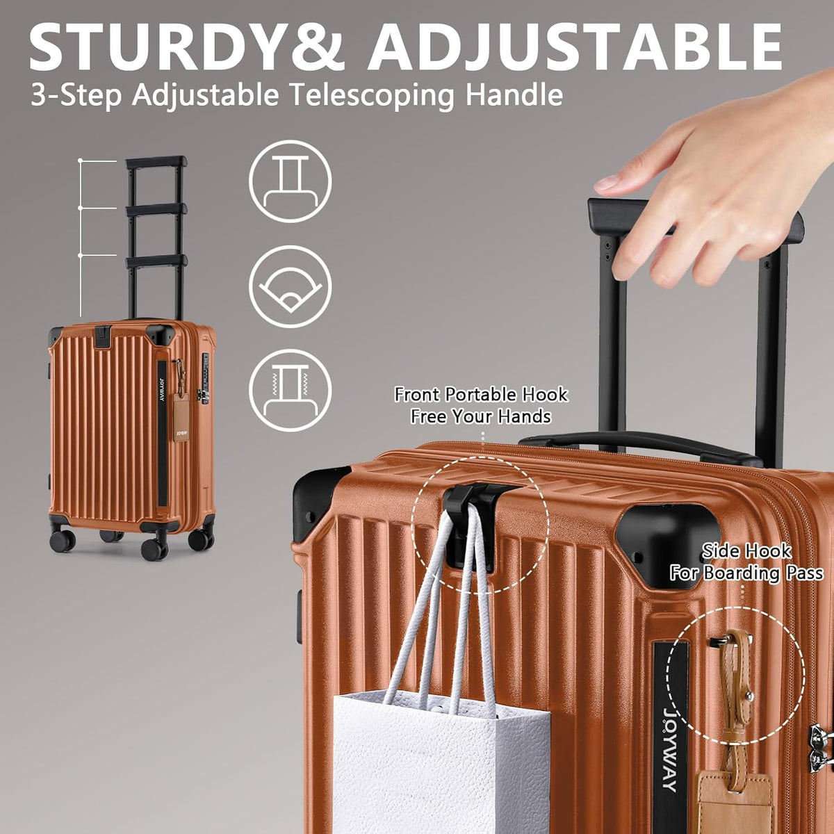 Carry On Luggage, Expandable Suitcase with Smart Cup Holder and USB Port, 20 IN Hardside Checked with TSA Lock Spinner Double Wheels, White