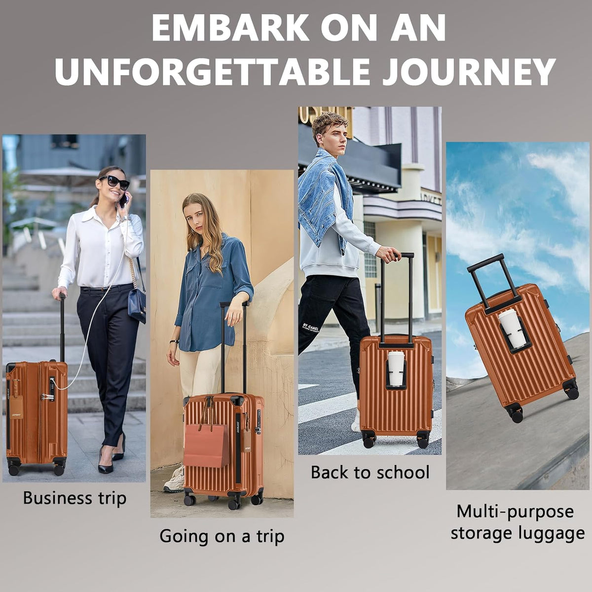 Carry On Luggage, Expandable Suitcase with Smart Cup Holder and USB Port, 20 IN Hardside Checked with TSA Lock Spinner Double Wheels, White