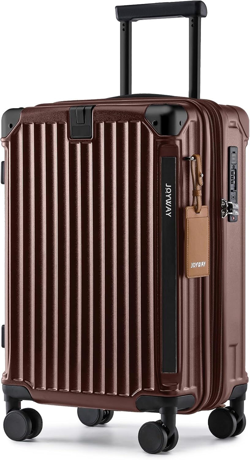 Carry On Luggage, Expandable Suitcase with Smart Cup Holder and USB Port, 20 IN Hardside Checked with TSA Lock Spinner Double Wheels, White