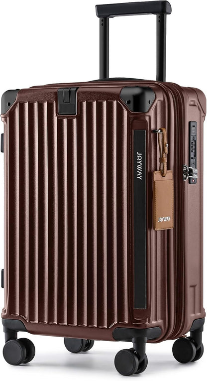 Carry On Luggage, Expandable Suitcase with Smart Cup Holder and USB Port, 20 IN Hardside Checked with TSA Lock Spinner Double Wheels, White