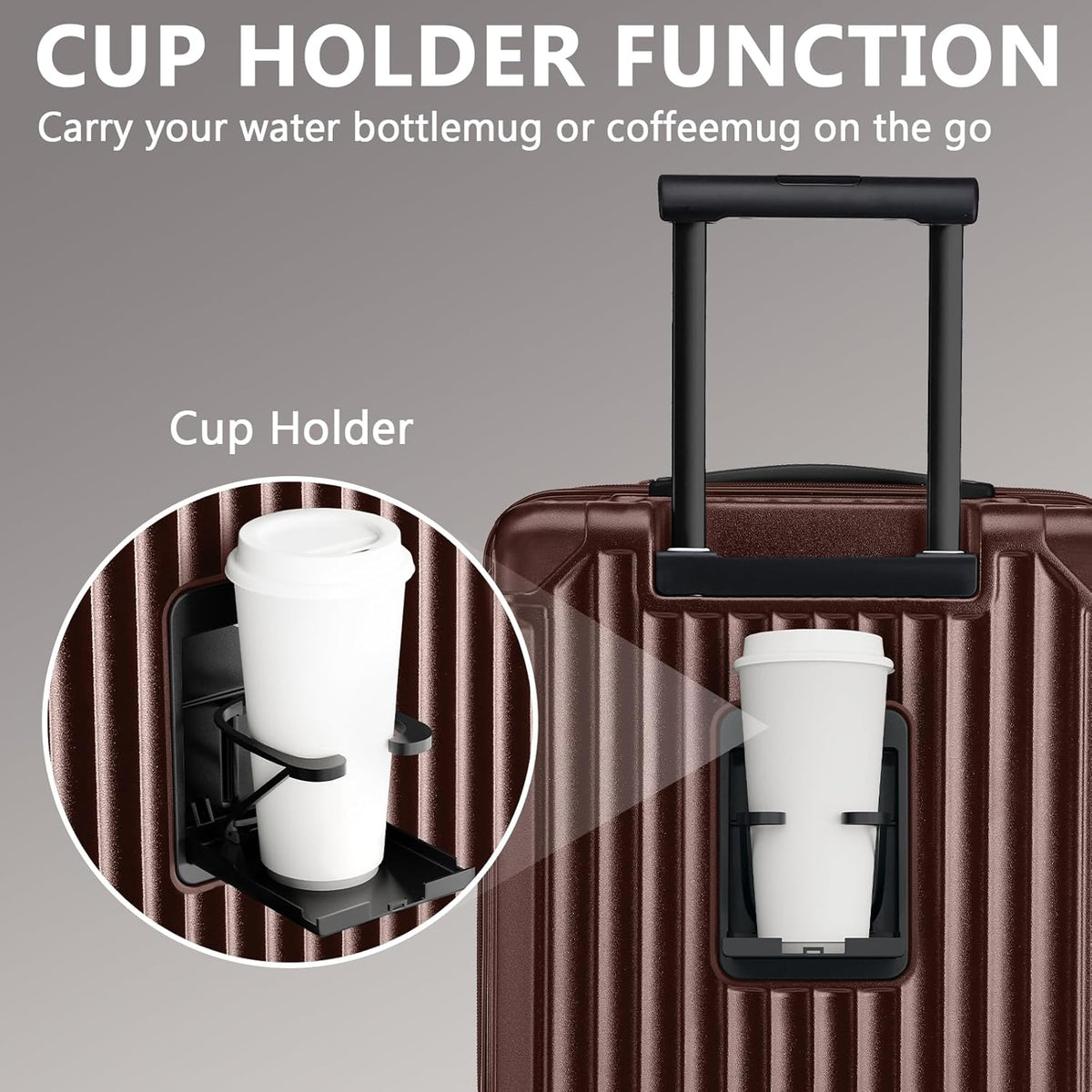 Carry On Luggage, Expandable Suitcase with Smart Cup Holder and USB Port, 20 IN Hardside Checked with TSA Lock Spinner Double Wheels, White