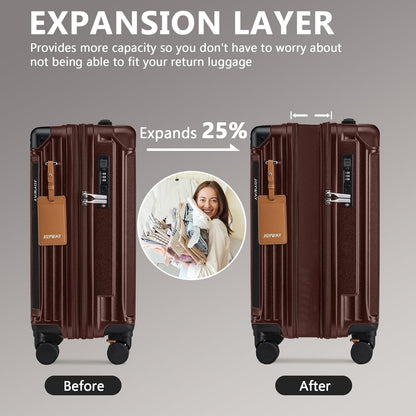 Carry On Luggage, Expandable Suitcase with Smart Cup Holder and USB Port, 20 IN Hardside Checked with TSA Lock Spinner Double Wheels, White