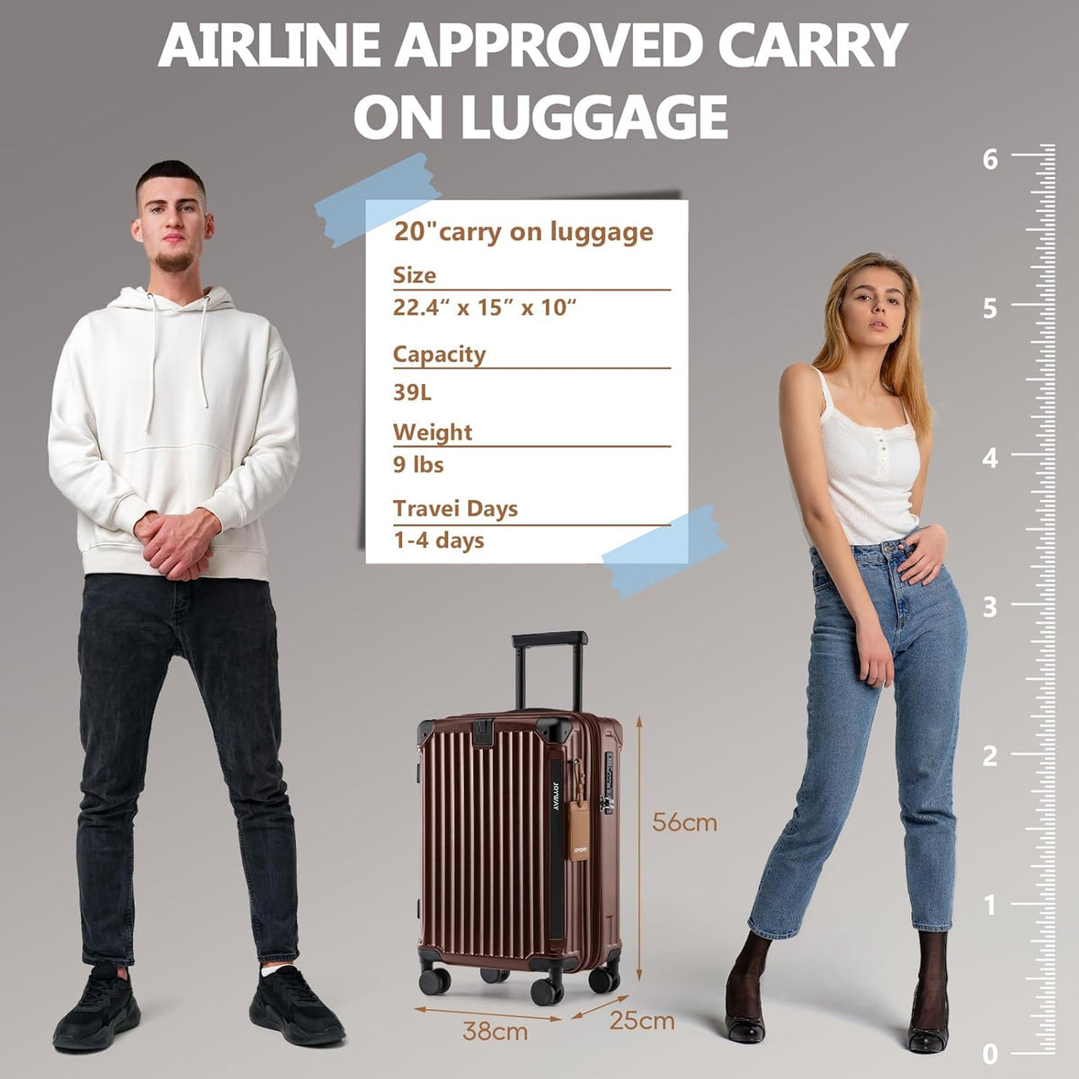 Carry On Luggage, Expandable Suitcase with Smart Cup Holder and USB Port, 20 IN Hardside Checked with TSA Lock Spinner Double Wheels, White