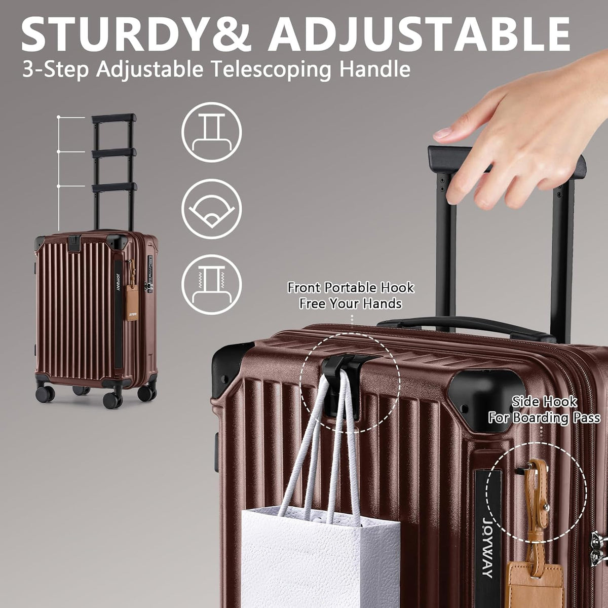 Carry On Luggage, Expandable Suitcase with Smart Cup Holder and USB Port, 20 IN Hardside Checked with TSA Lock Spinner Double Wheels, White