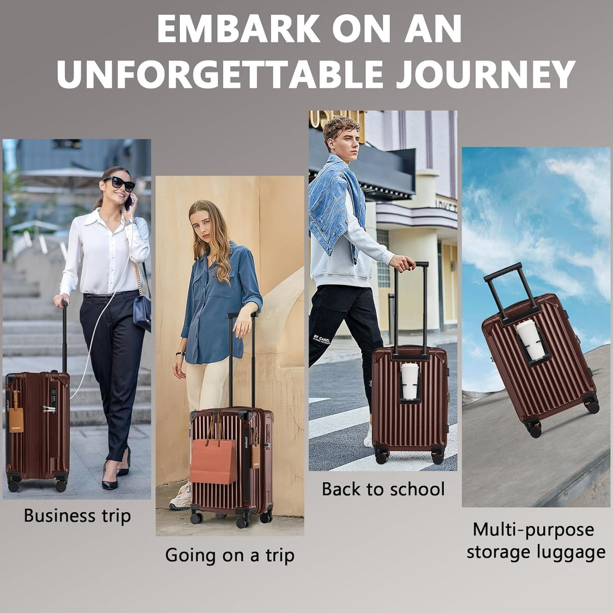 Carry On Luggage, Expandable Suitcase with Smart Cup Holder and USB Port, 20 IN Hardside Checked with TSA Lock Spinner Double Wheels, White