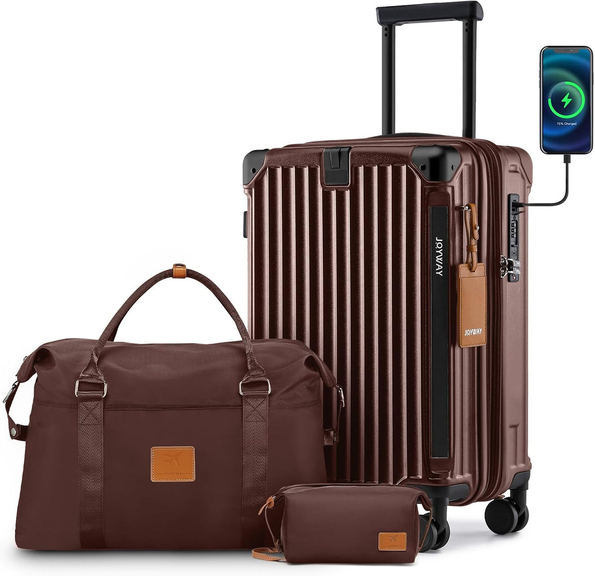 Carry On Luggage, Expandable Suitcase with Smart Cup Holder and USB Port, 20 IN Hardside Checked with TSA Lock Spinner Double Wheels, White