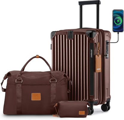 Carry On Luggage, Expandable Suitcase with Smart Cup Holder and USB Port, 20 IN Hardside Checked with TSA Lock Spinner Double Wheels, White