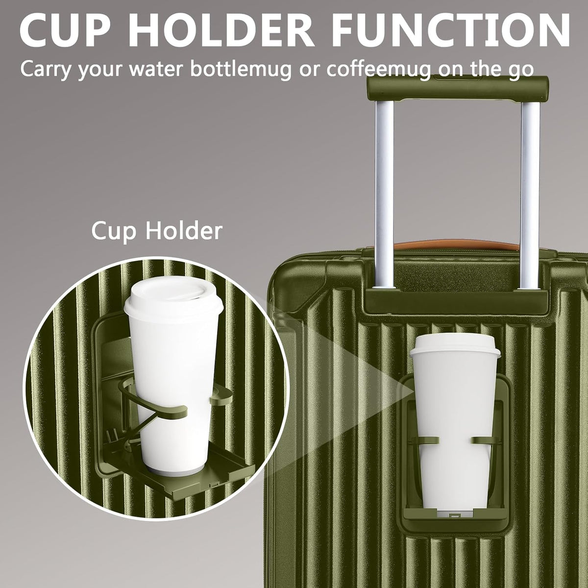 Carry On Luggage, Expandable Suitcase with Smart Cup Holder and USB Port, 20 IN Hardside Checked with TSA Lock Spinner Double Wheels, White