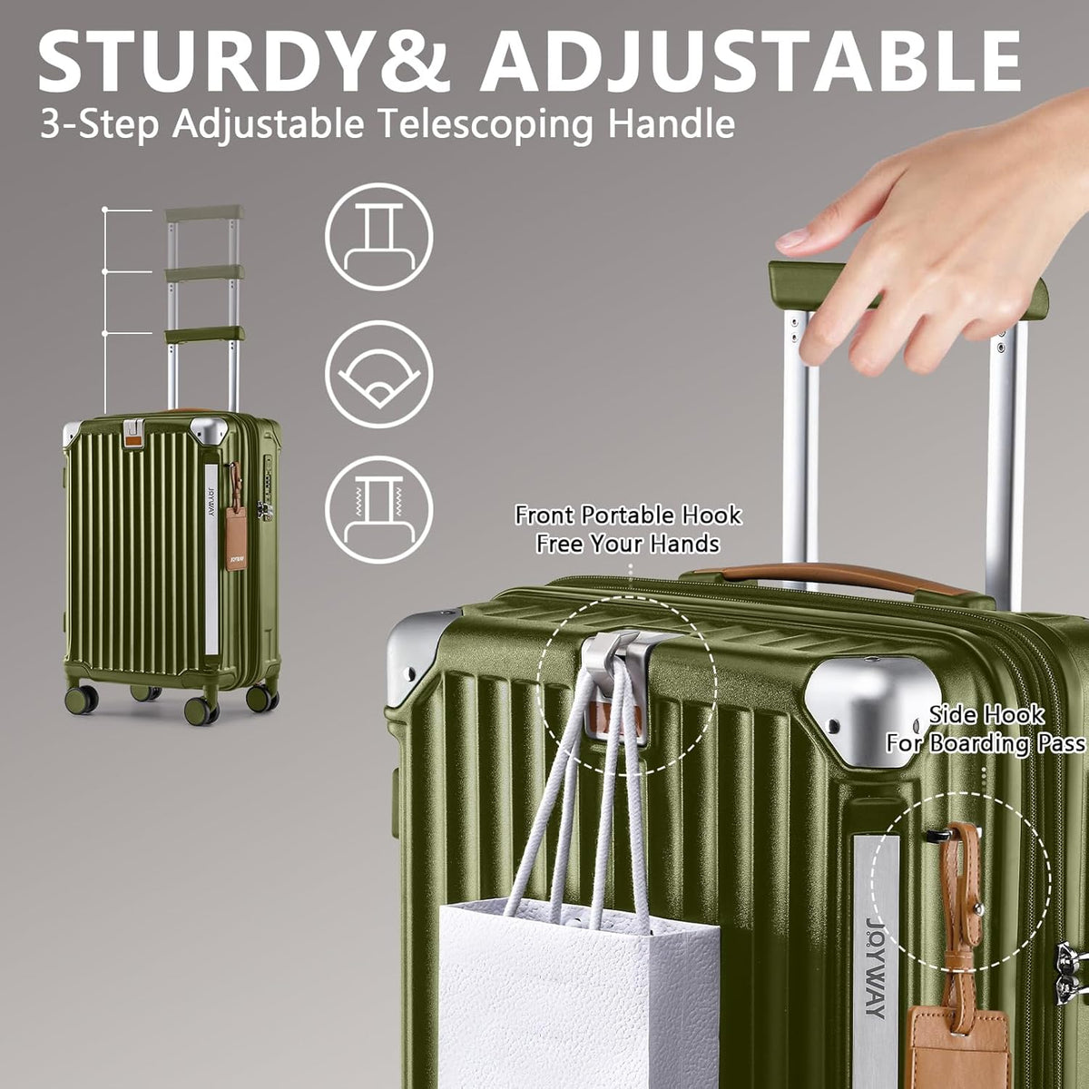 Carry On Luggage, Expandable Suitcase with Smart Cup Holder and USB Port, 20 IN Hardside Checked with TSA Lock Spinner Double Wheels, White
