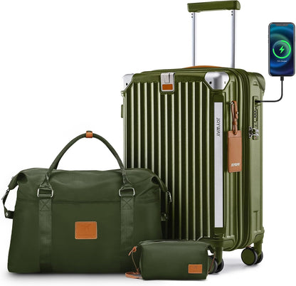 Carry On Luggage, Expandable Suitcase with Smart Cup Holder and USB Port, 20 IN Hardside Checked with TSA Lock Spinner Double Wheels, White