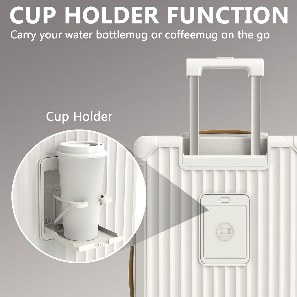 Carry On Luggage, Expandable Suitcase with Smart Cup Holder and USB Port, 20 IN Hardside Checked with TSA Lock Spinner Double Wheels, White