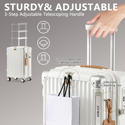 Carry On Luggage, Expandable Suitcase with Smart Cup Holder and USB Port, 20 IN Hardside Checked with TSA Lock Spinner Double Wheels, White