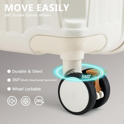 Carry On Luggage, Expandable Suitcase with Smart Cup Holder and USB Port, 20 IN Hardside Checked with TSA Lock Spinner Double Wheels, White